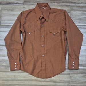Vintage Pearl Snap 12 Western Cowboy Rodeo Long Sleeve shirt UTA Burnt Orange